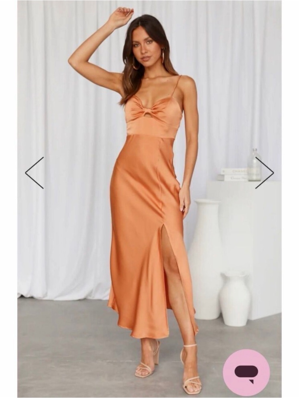 Hello Molly I’ll Be Yours Satin Coral Midi Dress